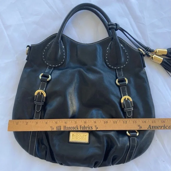 BADGLEY MISCHKA BLACK LEATHER BAG WITH SILVER AND GOLD TONED HARDWARE & BRANDING - Picture 15 of 16